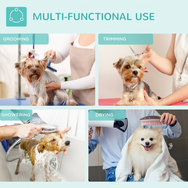 Dog Grooming Table, Foldable Adjustable Fixed Arm Rubber Top, Blue