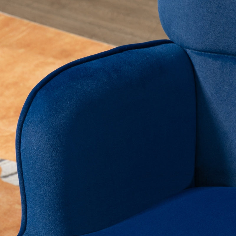 Modern Armchair with Footstool, Upholstered Accent Chair with Steel Legs, Dark Blue Velvet