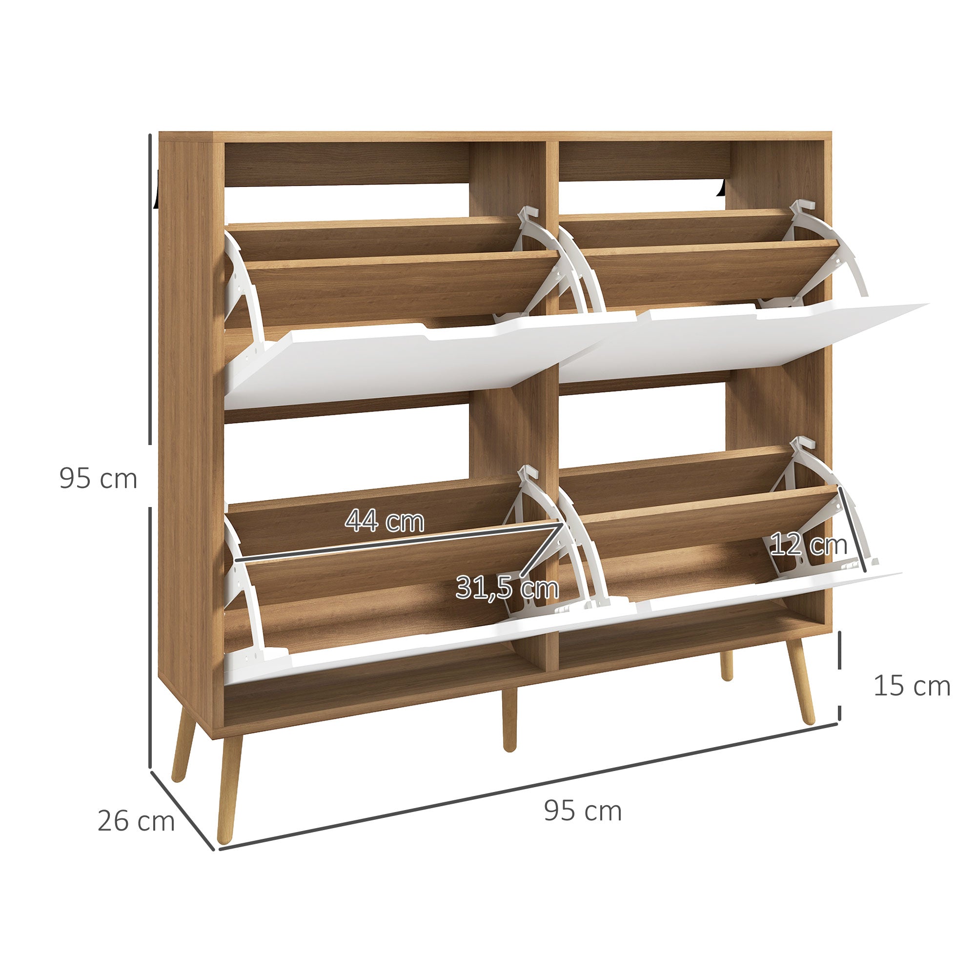 Shoe Storage Cabinet, 4 Flip Drawers, 16 Pairs, Natural