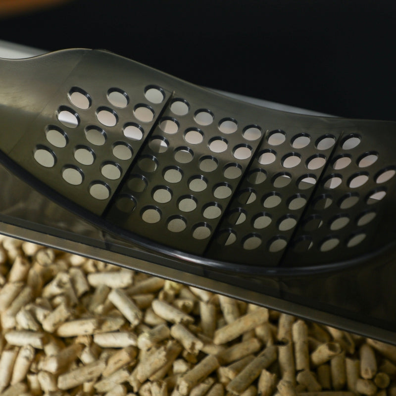 Cat Litter Tray Hooded with Scoop, Drawer, Handle, Deodorants, Hut Design, Front Entrance - Grey