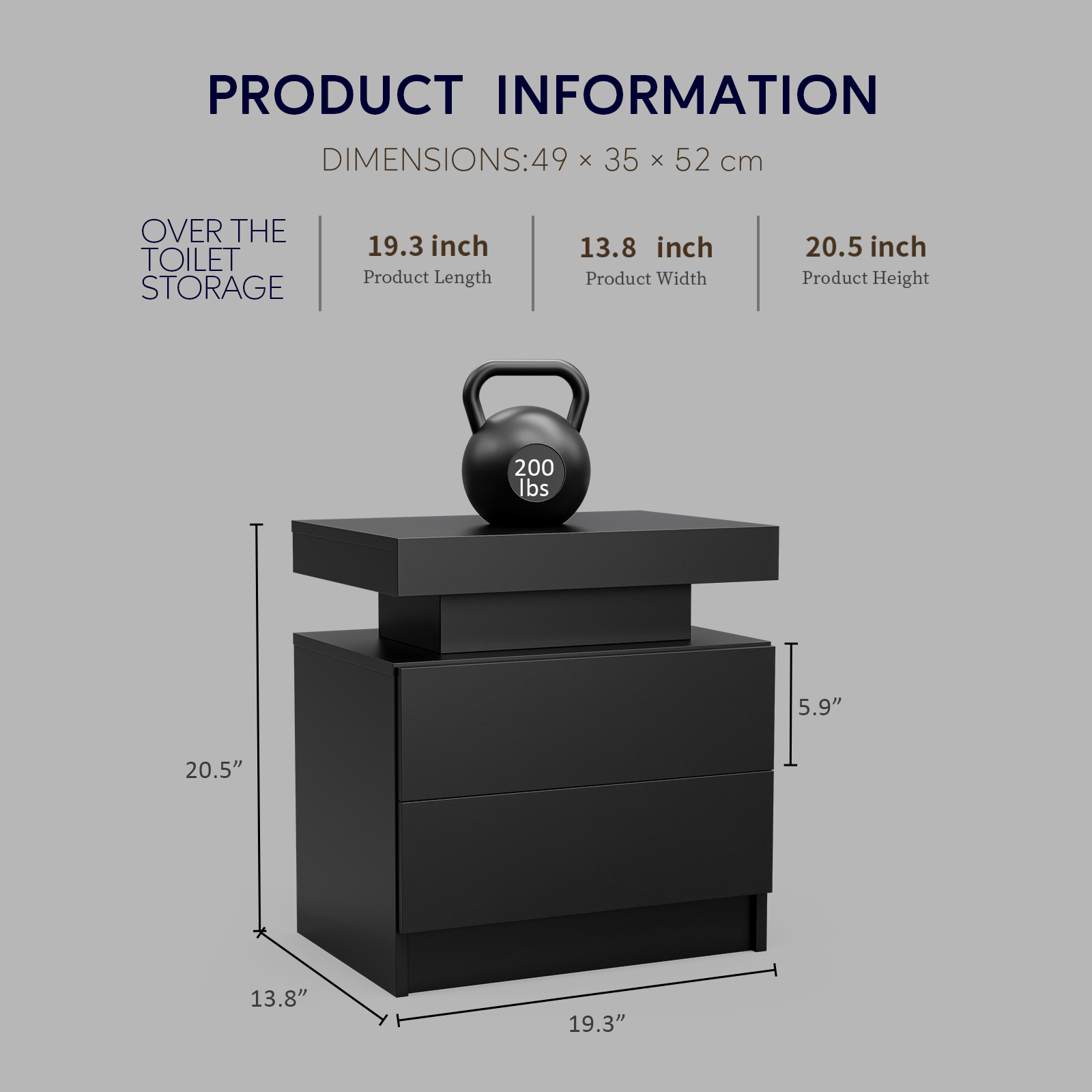 Nightstand LED Bedside Table Cabinet Lights Modern End Side with 2 Drawers for Bedroom (Black)