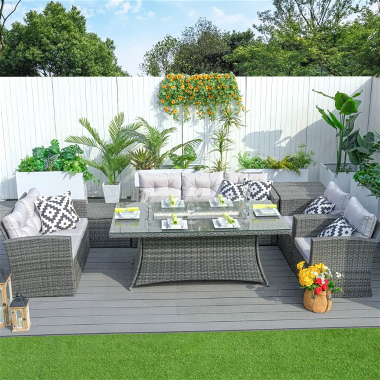 Savannah Sunset 6-Piece Outdoor Rattan Fire Pit Set with Sofas & Storage (PAG-1503+1106R£©