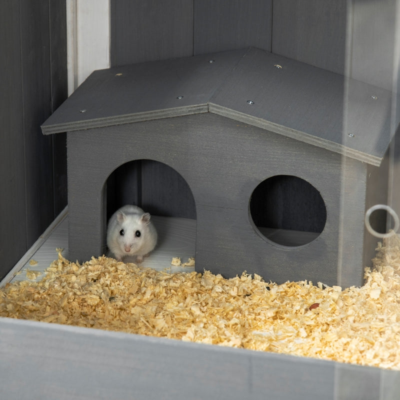 Hamster Cage, Dwarf Hamsters Gerbils Rutin Chicken with Shelf Two Huts, Grey