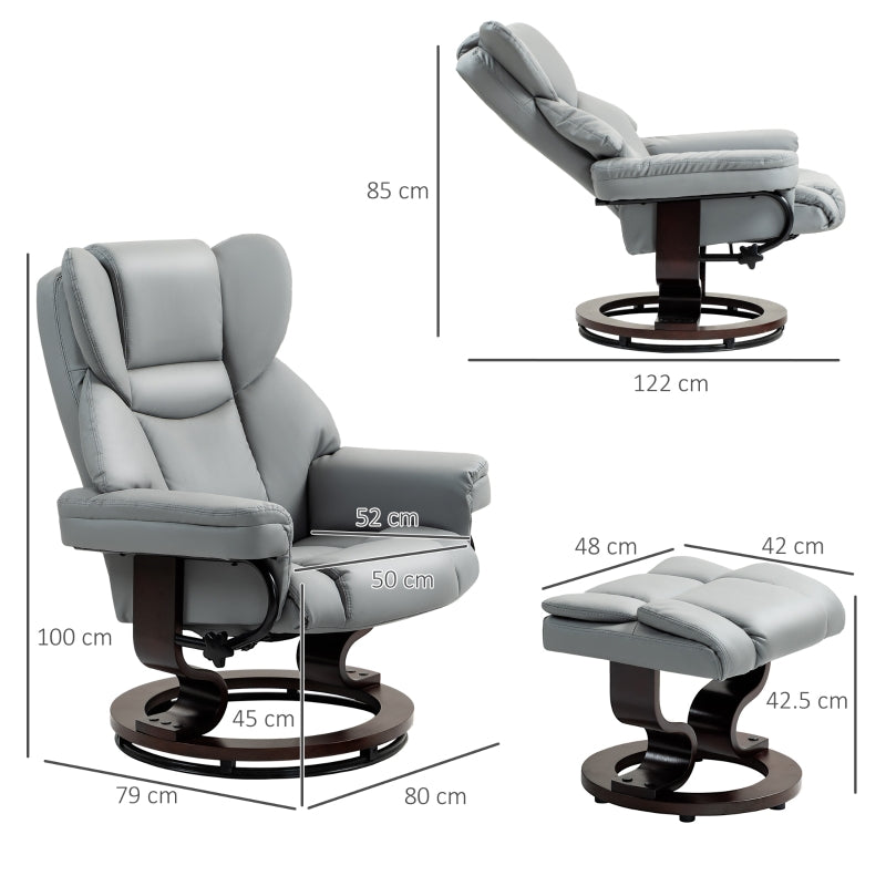 360¡ã Swivel Recliner Chair with Footstool, Manual Recliner Armchair, PU Leather Light Grey
