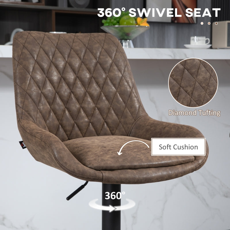 Bar Stools, Retro Faux Leather, Set of Two - Brown