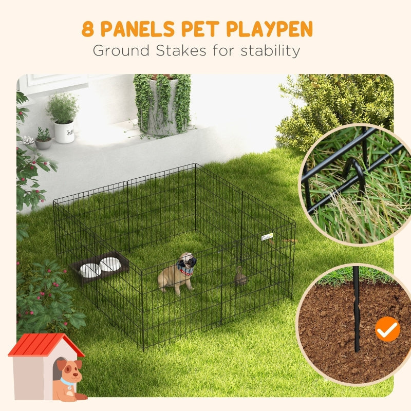 Dog Playpen, Puppy Pen, Eight-Panel Metal Fence, Black