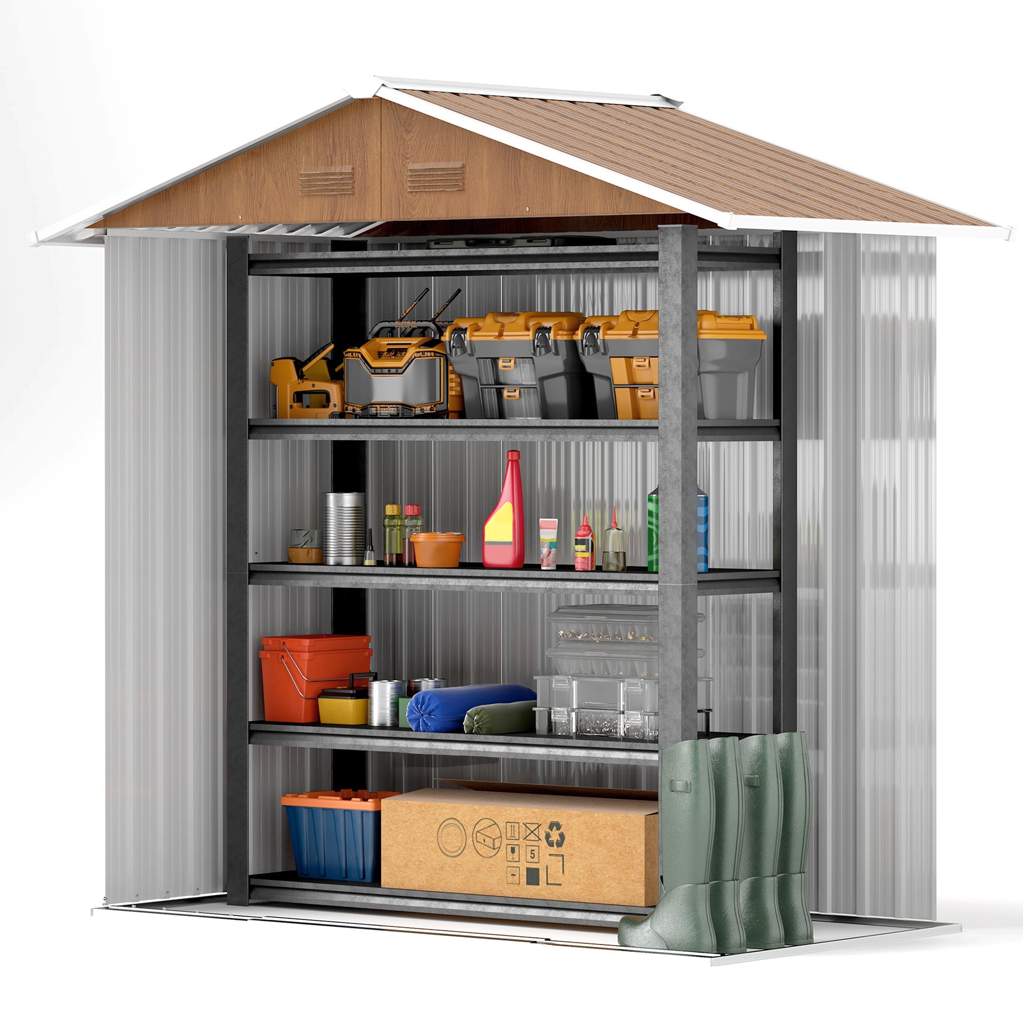 Metal Garden Storage Shed 6.5 x 3.5ft - Brown Wood Effect