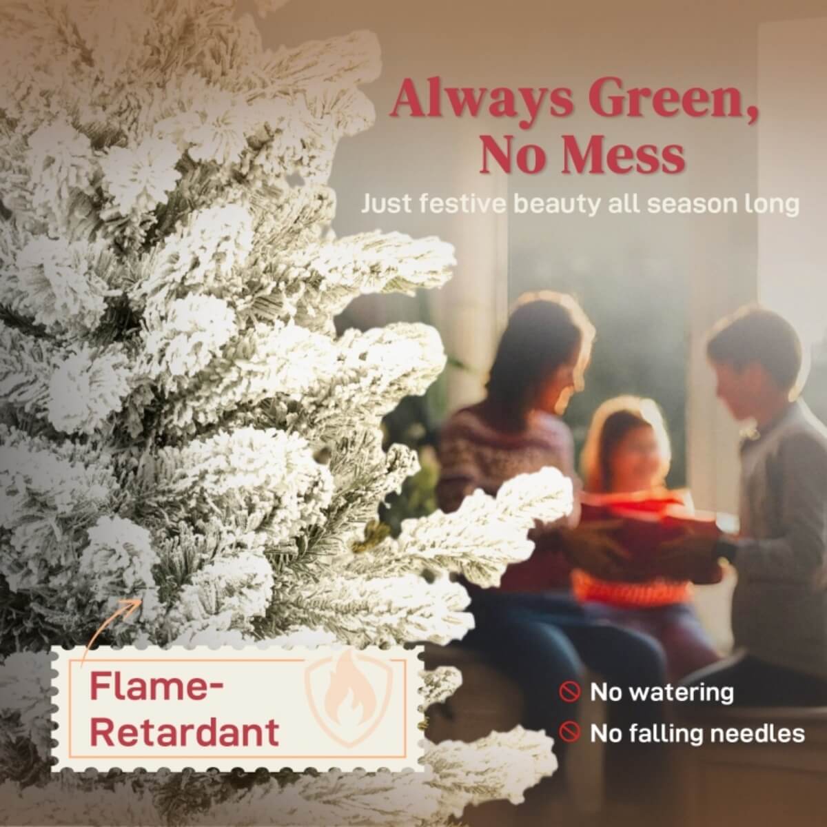 Artificial 6ft Flocked Christmas Tree ¨C Lifelike Full Branches, Foldable Metal Stand, Home Holiday D¨¦cor