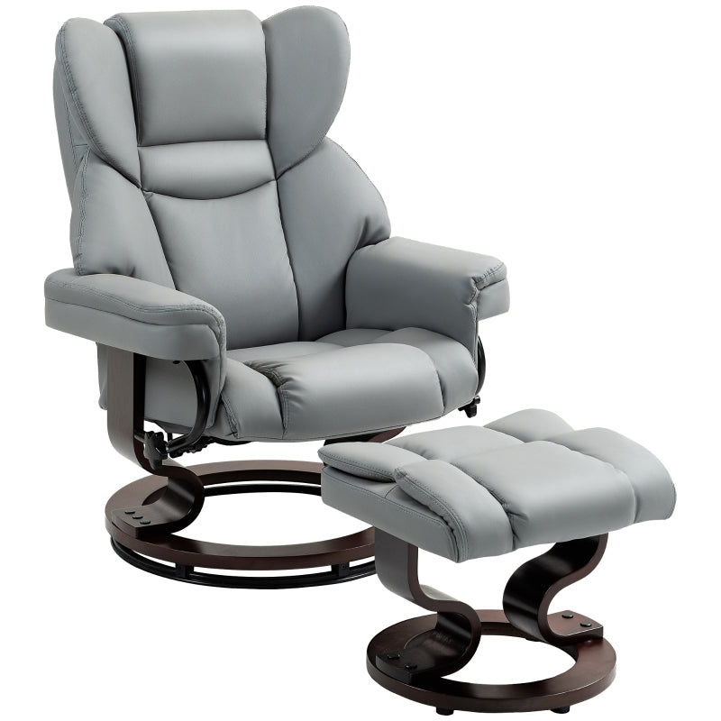 360¡ã Swivel Recliner Chair with Footstool, Manual Recliner Armchair, PU Leather Light Grey