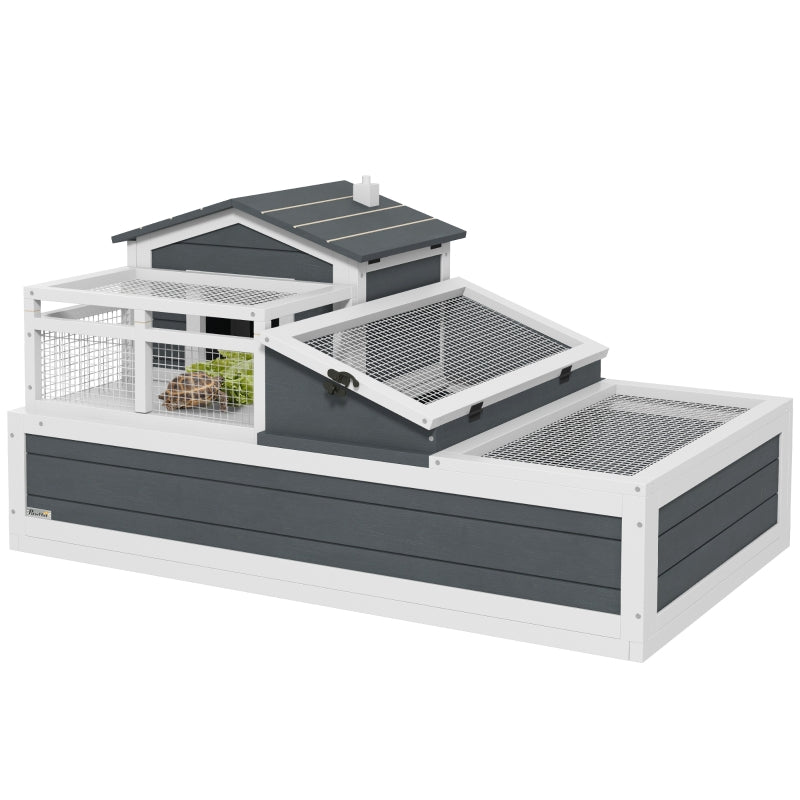 Tortoise House with 3 Rooms, 2 Stories, Ladder, Balcony, Tray, Openable Roof, Grey