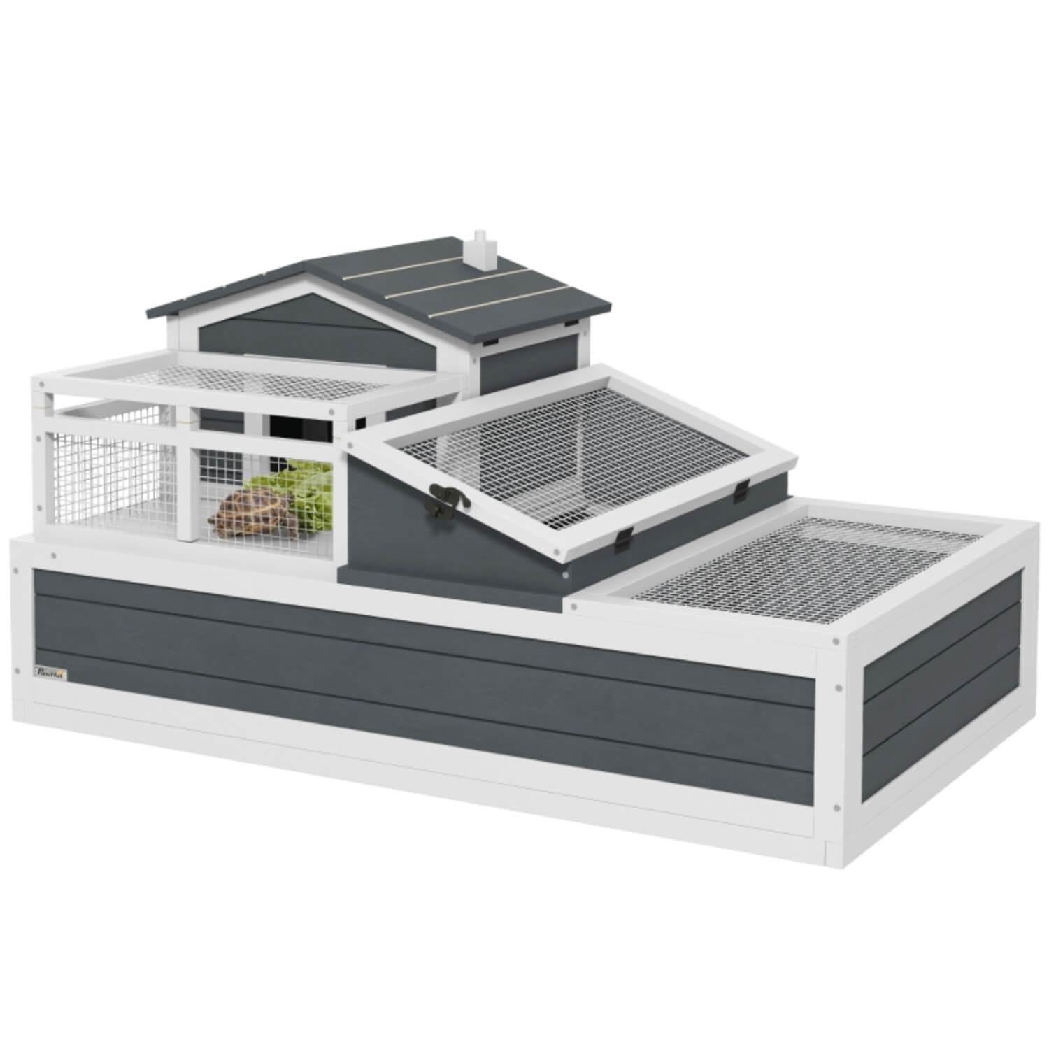 Deluxe 2-Storey Tortoise House ¨C 3-Room Habitat with Ladder, Balcony & Easy-Access Roof, Grey