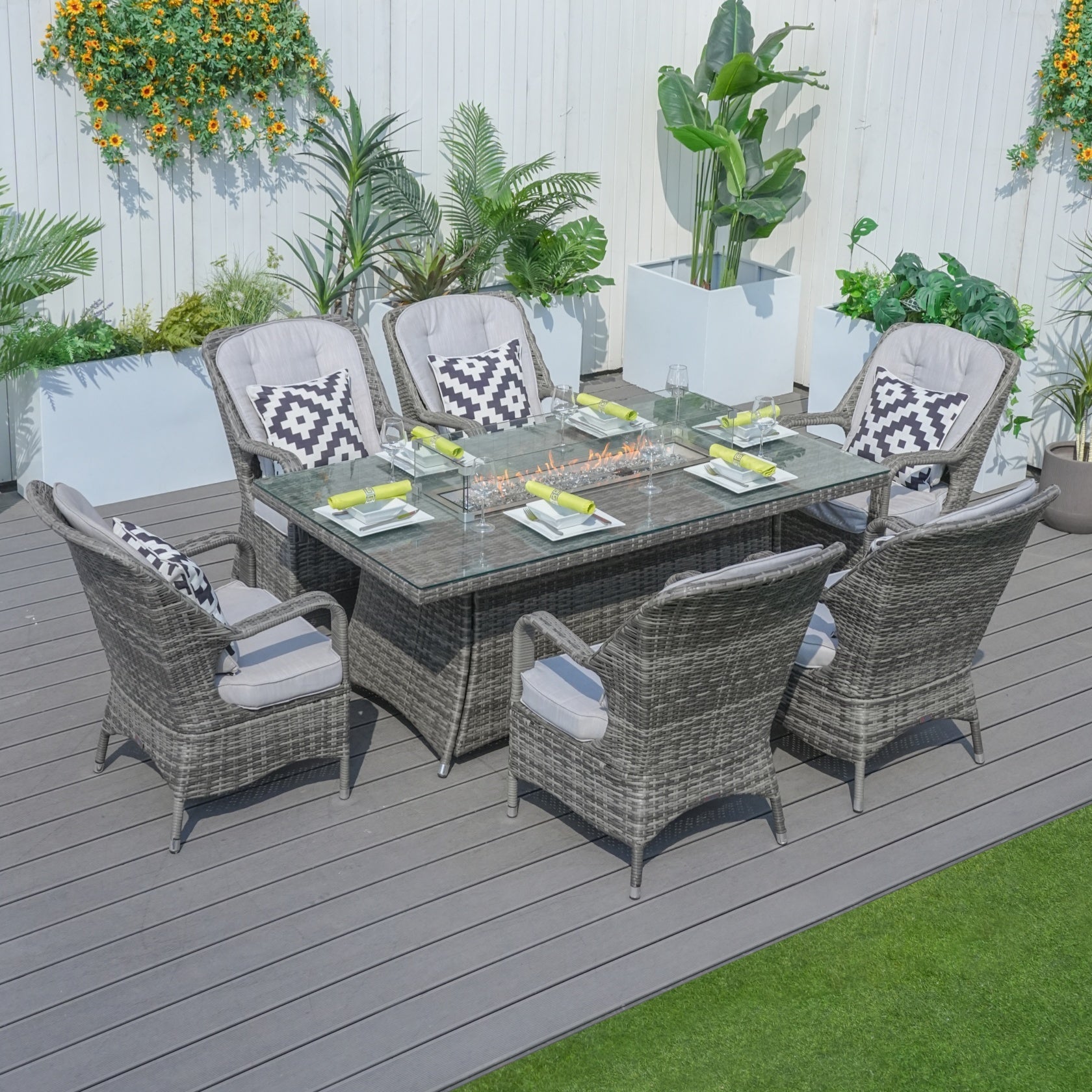 Parma 6-Seat Outdoor Fire Pit Dining Set ¨C Rectangle Fire Pit Table (PAG-1106R)