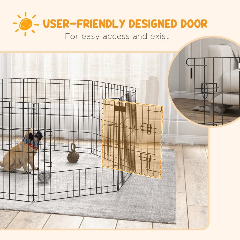 Dog Playpen, Puppy Pen, Eight-Panel Metal Fence, Black
