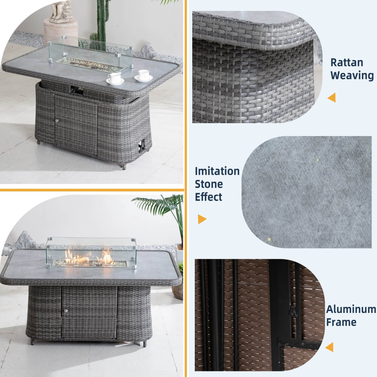 Aluminium Lift-Top Fire Pit Table ¨C Adjustable Coffee & Dining Table