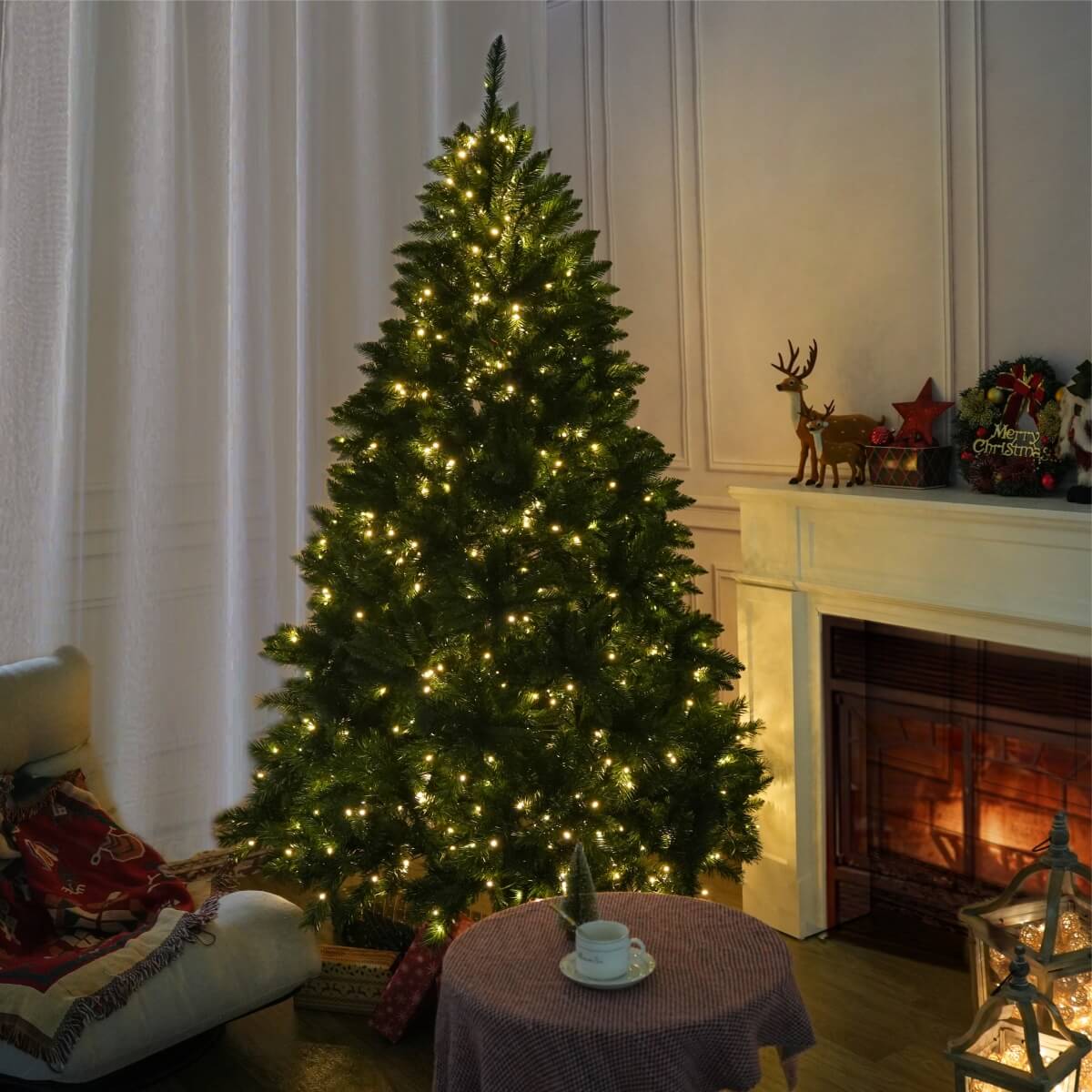 Artificial Christmas Tree – Realistic PVC Xmas Tree with Optional Pre-Lit Warm White LED Lights, 5ft 6ft 7ft, Metal Stand