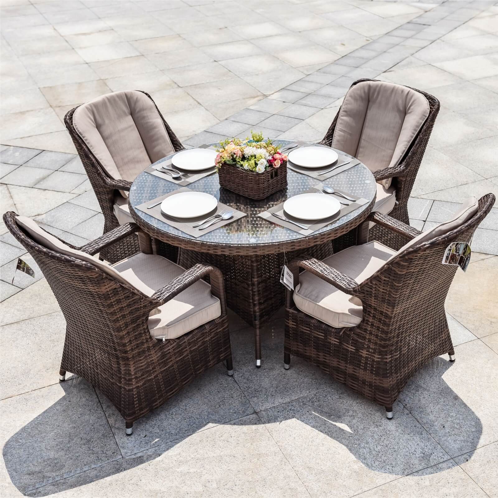 4-Seater Patio Dining Set with Round Table and Parma Chairs¡ªPAD-1709-SET