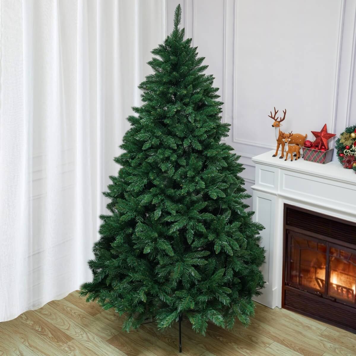 Artificial Christmas Tree – Realistic PVC Xmas Tree with Optional Pre-Lit Warm White LED Lights, 5ft 6ft 7ft, Metal Stand