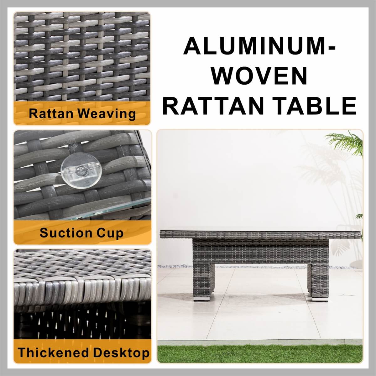 Premium Aluminium Modular Sofa Set – 9-Seater with Gas-Lift Armrests & Adjustable Table, Grey/Brown( PAS-2531)