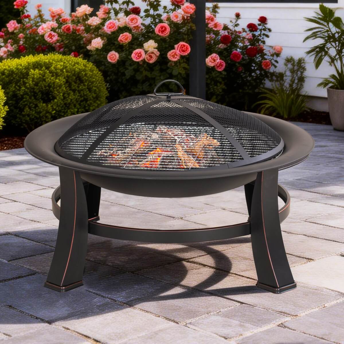 Black Portable Charcoal Fire Pit – Detachable Outdoor BBQ and Fire Bowl