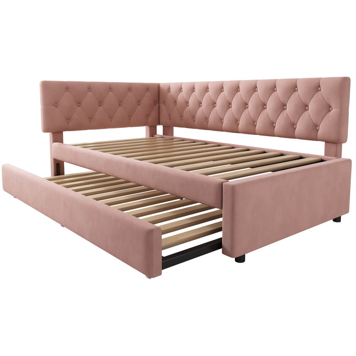 Upholstered Daybed with Pull-Out Bed – 3FT Single Sofa Bed 90x190cm, Trundle Guest Bed with Slatted Frame, Velvet