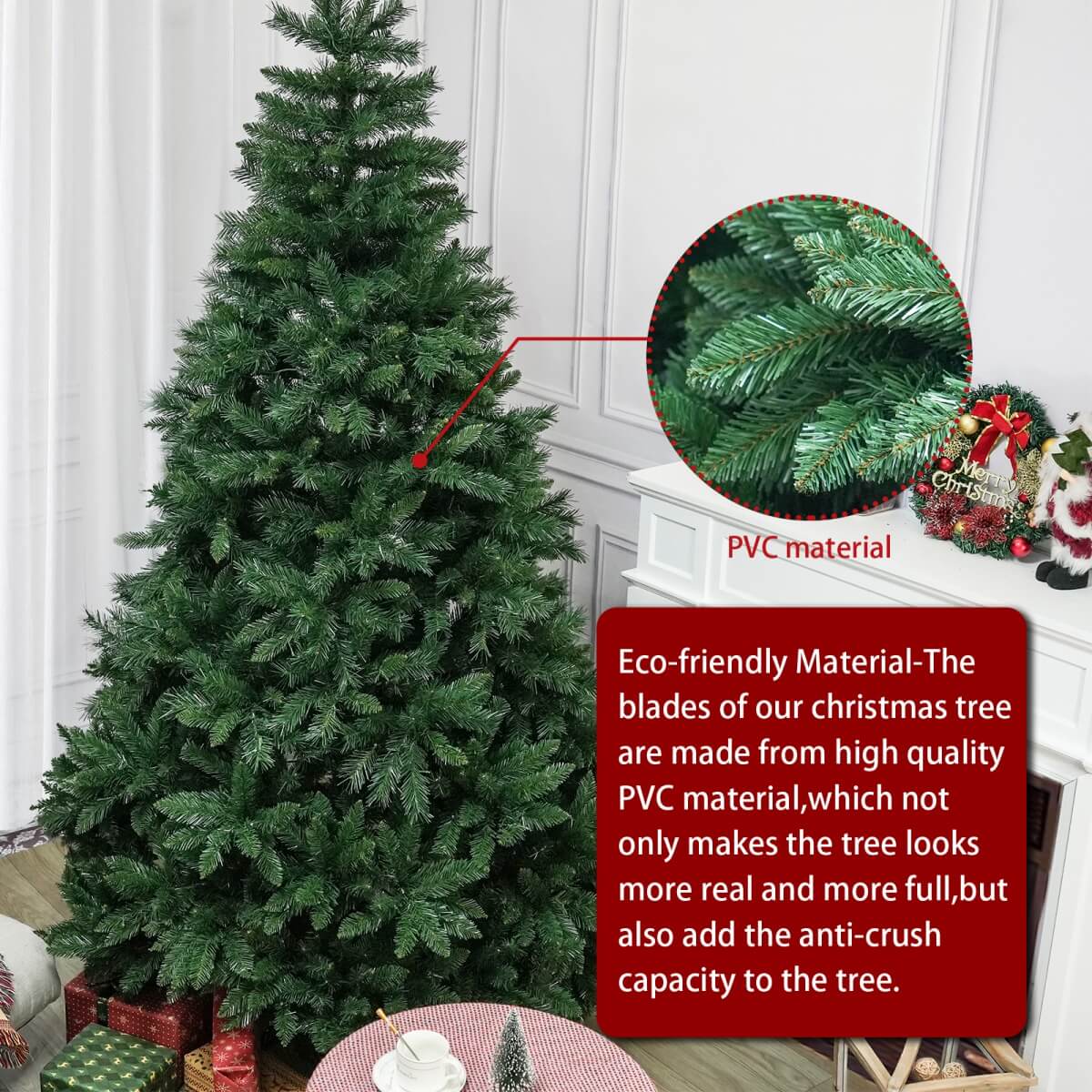 Artificial Christmas Tree with Colour LED Lights – Realistic PVC Xmas Tree, Pre-Lit, 6ft & 7ft, Metal Stand