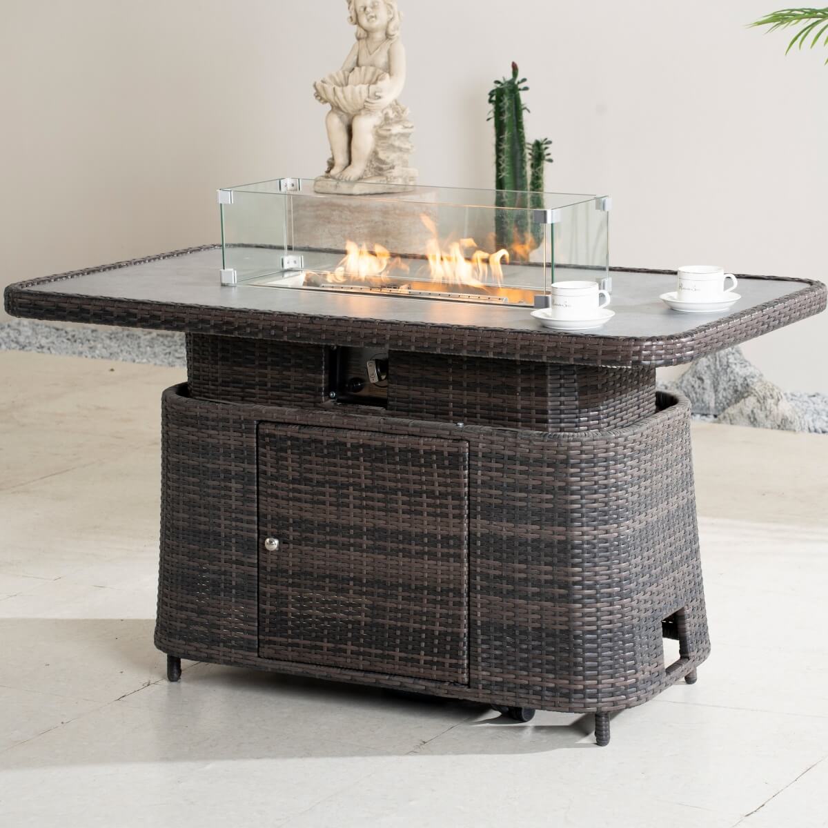 Aluminium Lift-Top Fire Pit Table ¨C Adjustable Coffee & Dining Table