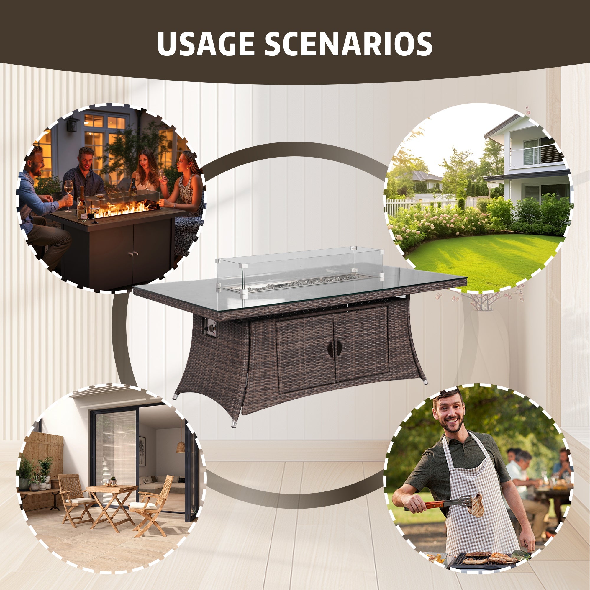 Ravenna 6-Seat Outdoor Patio Dining Set with Rectangle Fire Pit Table (PAG-1106R+010)