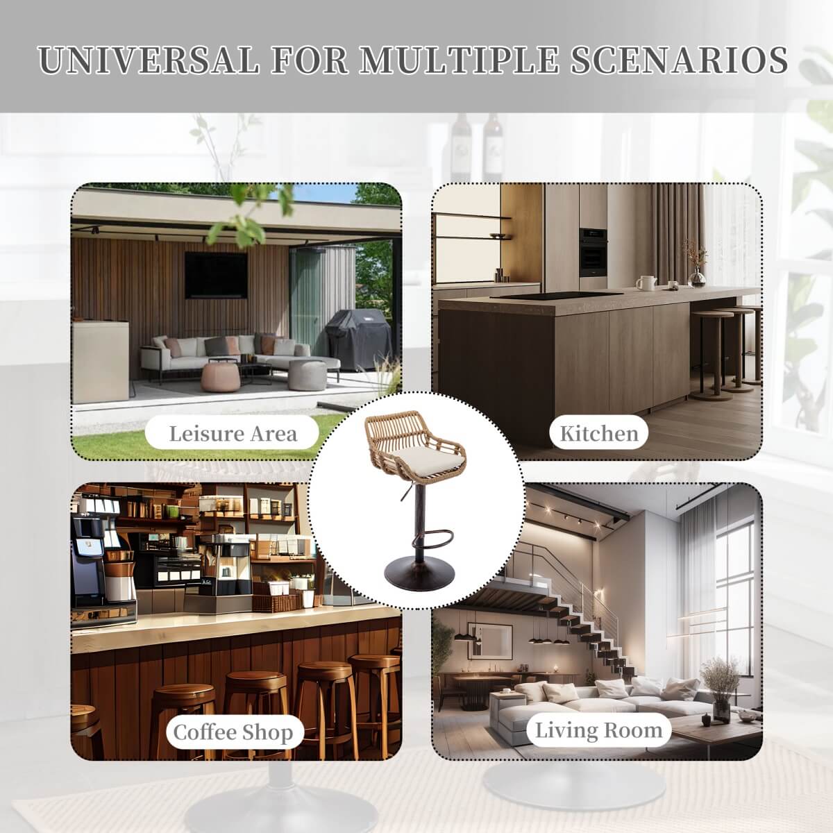 Set of 2 Swivel Bar Stools – Height Adjustable Bar Chairs with Cushions, for Kitchen Island & Home Bar