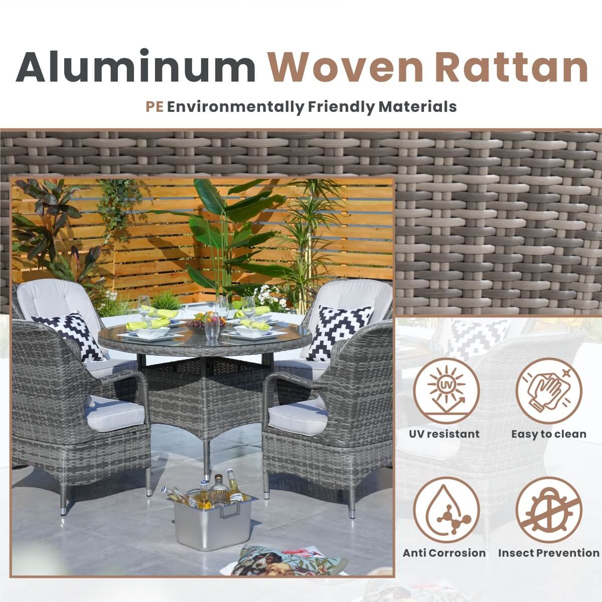 4-Seater Patio Dining Set with Round Table and Parma Chairs¡ªPAD-1709-SET