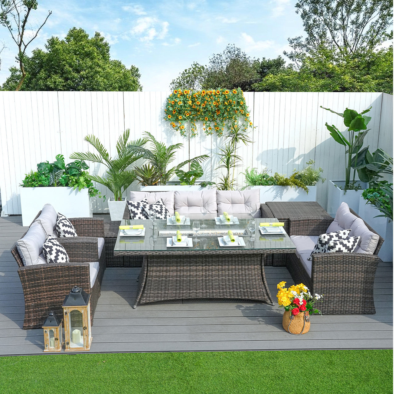 Savannah Sunset 6-Piece Outdoor Rattan Fire Pit Set with Sofas & Storage (PAG-1503+1106R£©