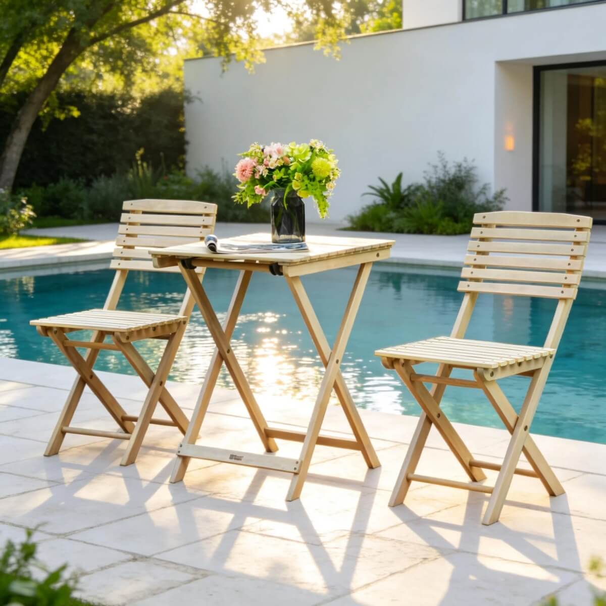 Wooden Outdoor Dining Set – Rectangular Table with Chairs for Garden, Patio or Balcony