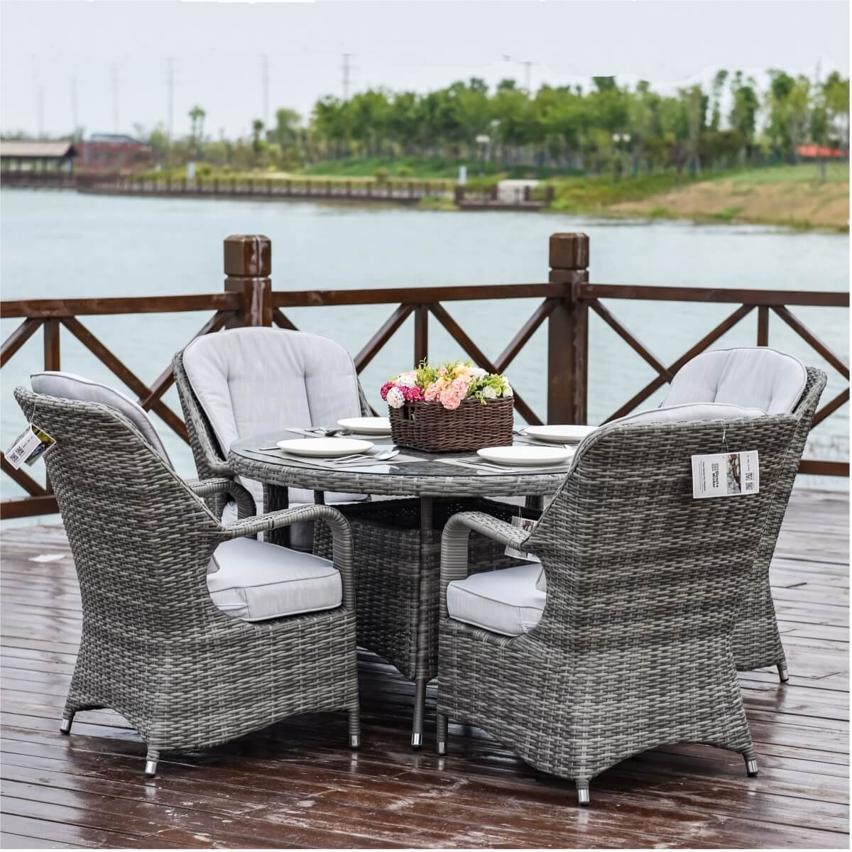 4-Seater Patio Dining Set with Round Table and Parma Chairs—PAD-1709-SET