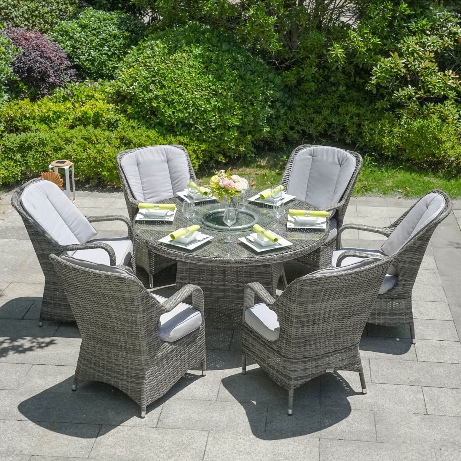 6-Seater Patio Dining Set Round Dining Table  with Lazy Susan and Parma Chairs - PAD-1711