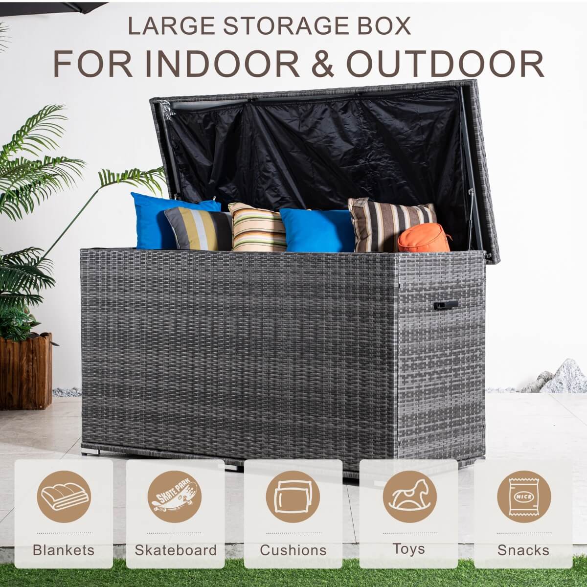 Large Outdoor Wicker Storage Box – Weatherproof Garden & Patio Chest