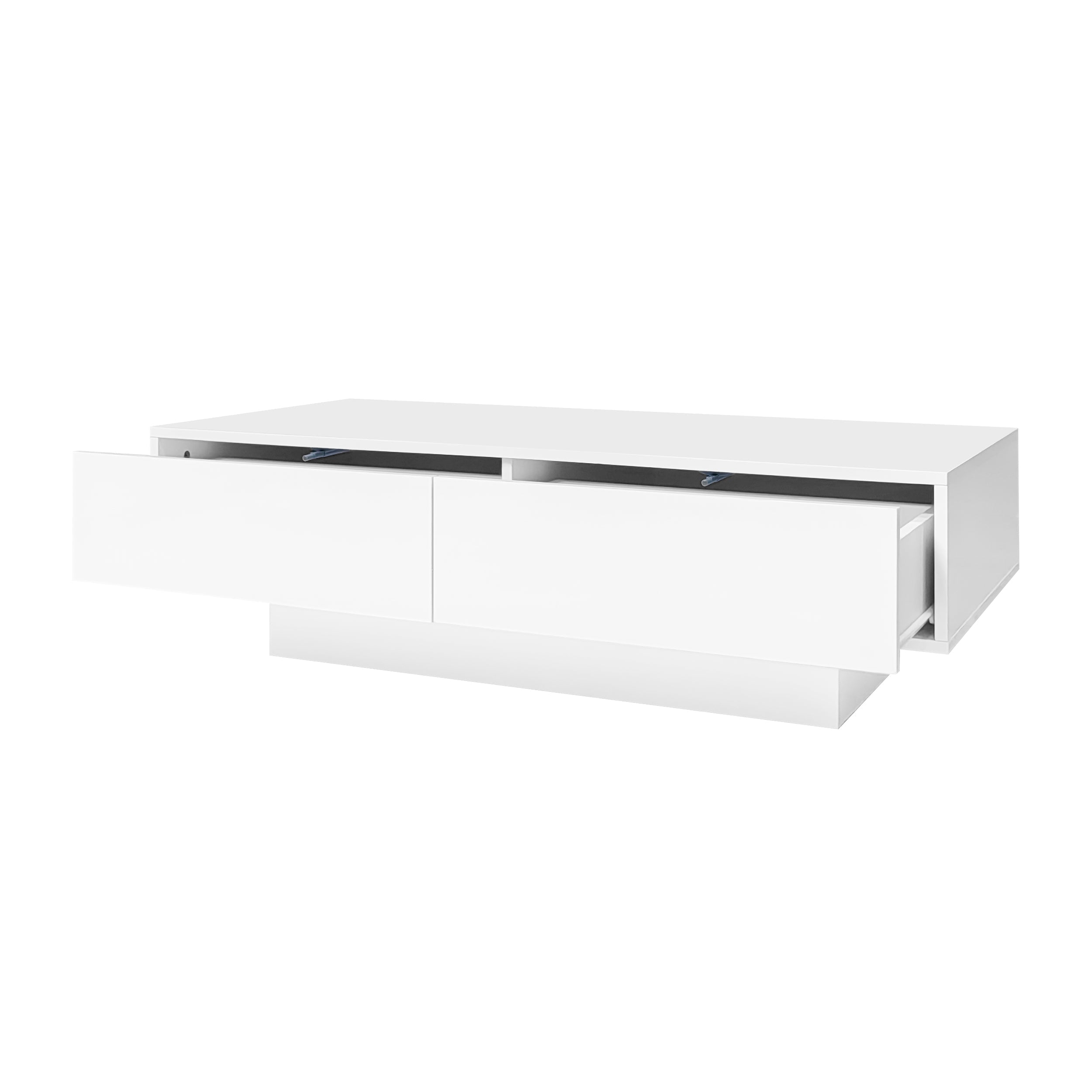 White High Gloss LED Coffee Table with 16 Colors LED Lights and 2 Drawers