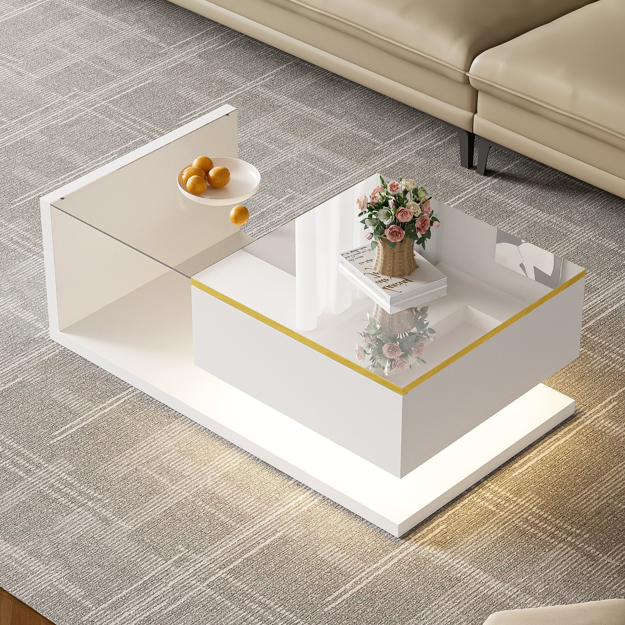 Coffee Table, 90cm Long with High-Gloss White Finish