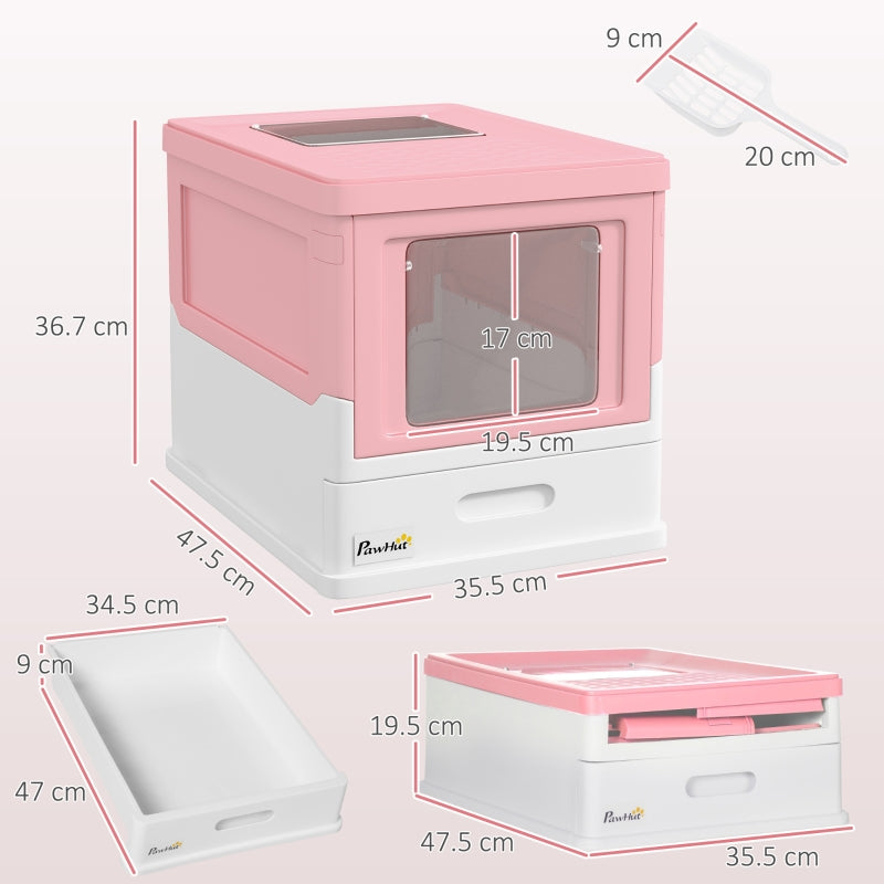 Hooded Cat Litter Box, Portable Pet Toilet with Scoop, Pink