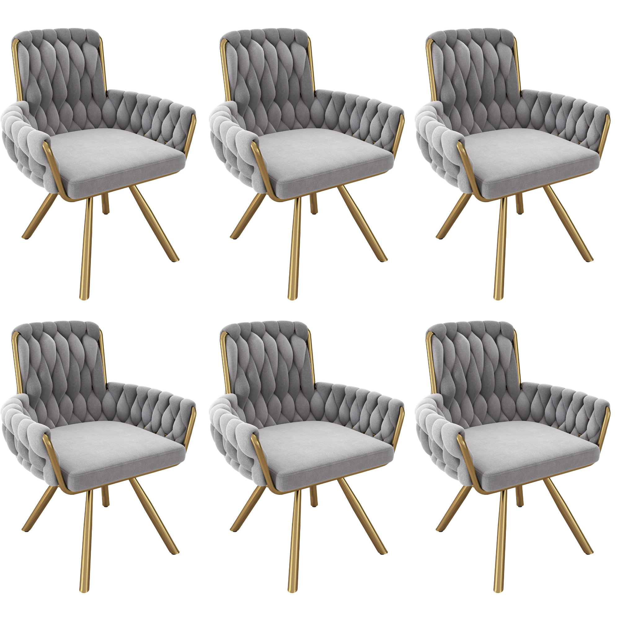 Set of 6 Velvet Dining Chairs with Metal Legs, Gray