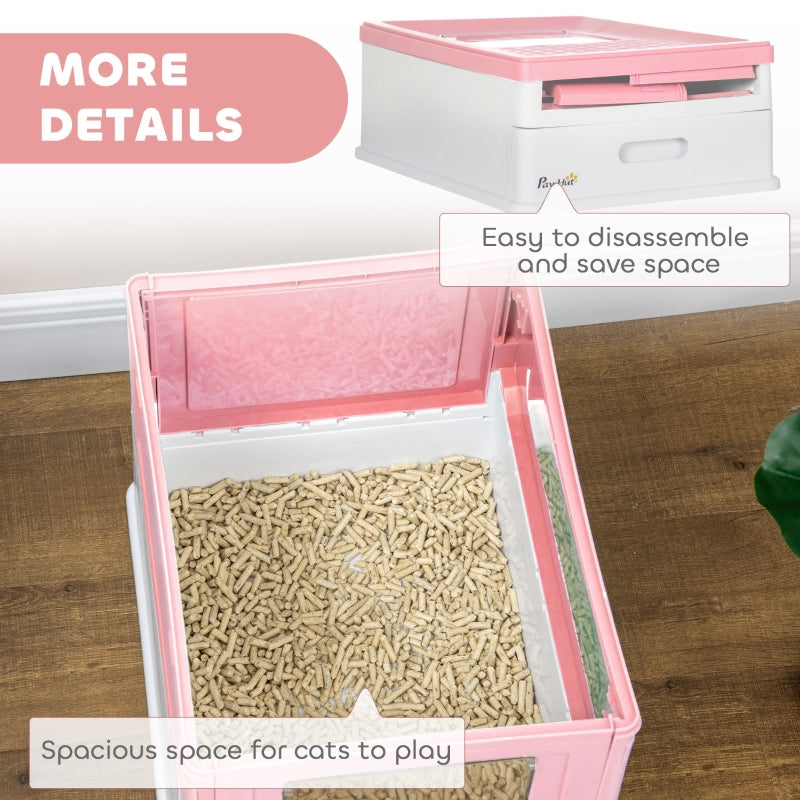 Hooded Cat Litter Box, Portable Pet Toilet with Scoop, Pink