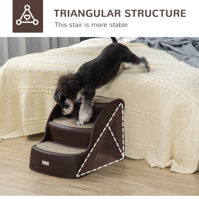 Foldable Pet Stairs 3-Step Design with Non-slip Mats, Brown