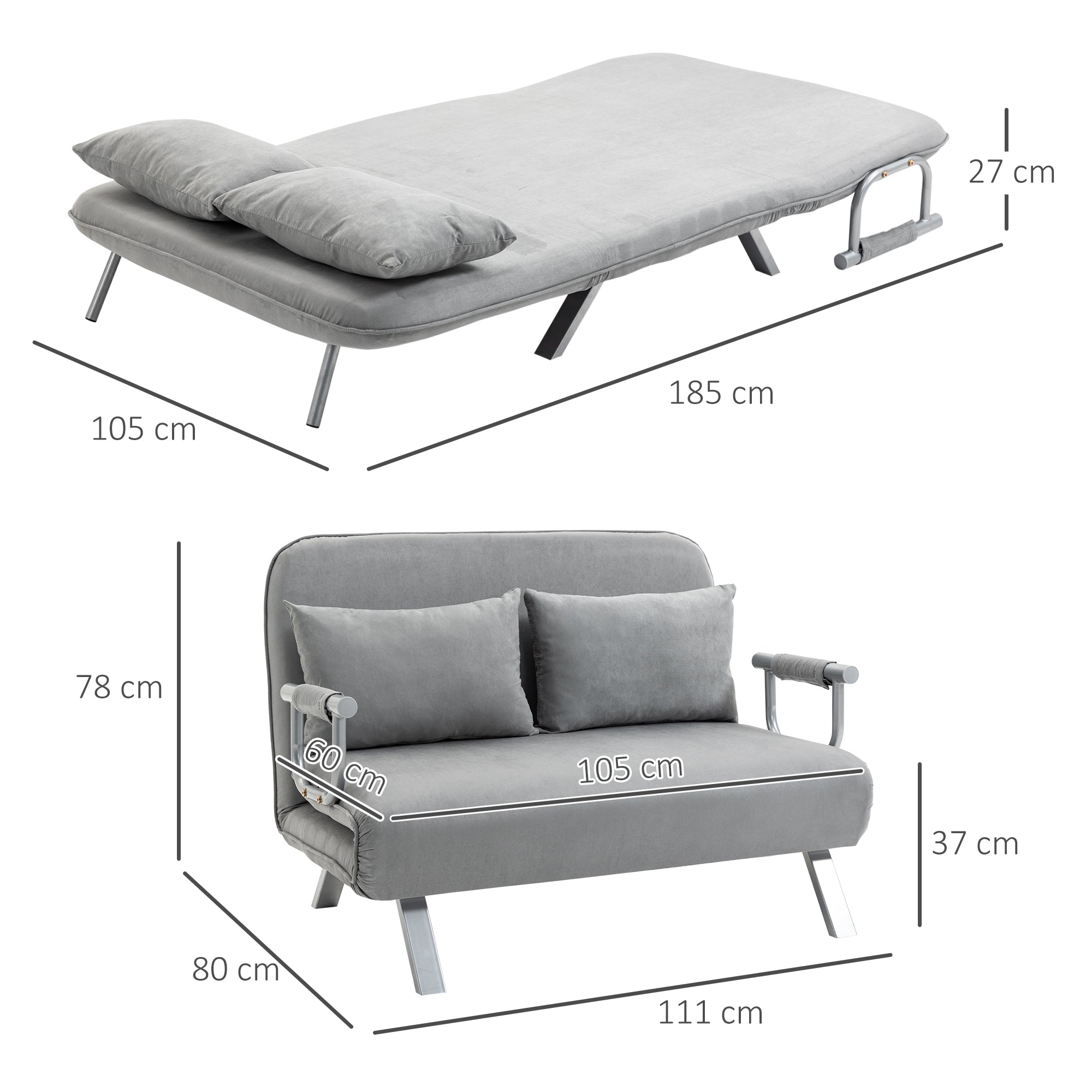Two-Seater Sofa Bed Click-Clack Light Grey