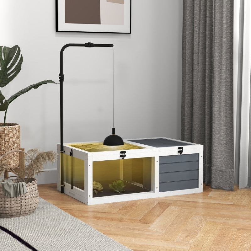 Tortoise Table with Adjustable Lamp Holder, Openable Lids & Pull-Out Trays - Grey