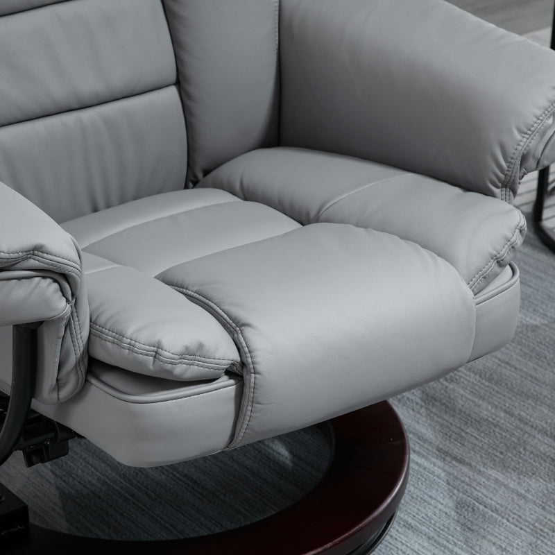 Recliner Chair with Footstool, 130kg Capacity, 135¡ã Reclining Swivel, PU Leather Grey