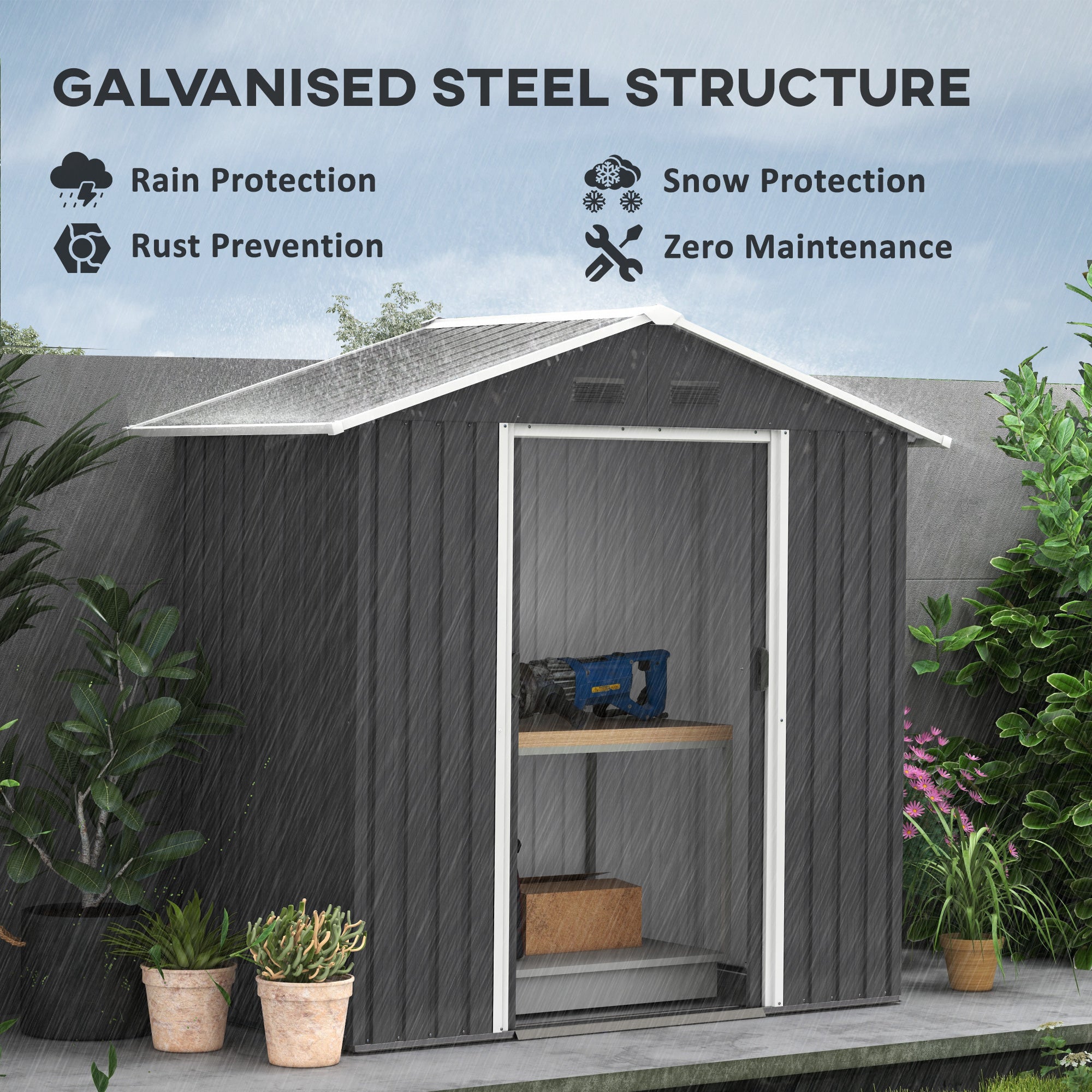 Metal Garden Storage Shed 6.5x3.5ft for Outdoor Tool Storage, Dark Grey