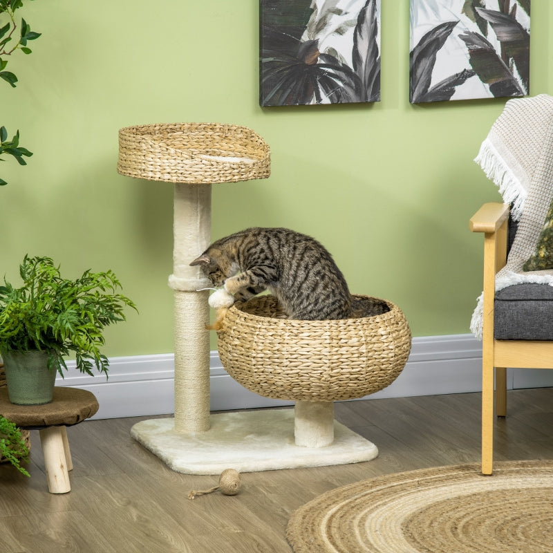 Cat Tree Kitten Tower 72cm, Sisal Scratching Post, Two Beds, Toy Ball