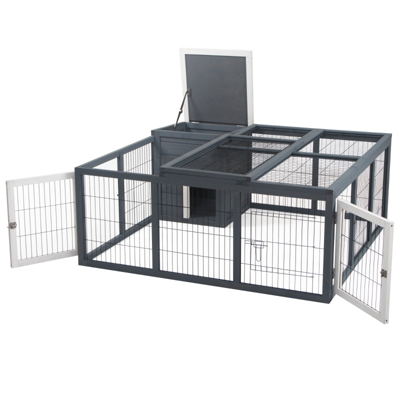 Rabbit Hutch Outdoor, Guinea Pig House, Bunny Run Cage, Grey