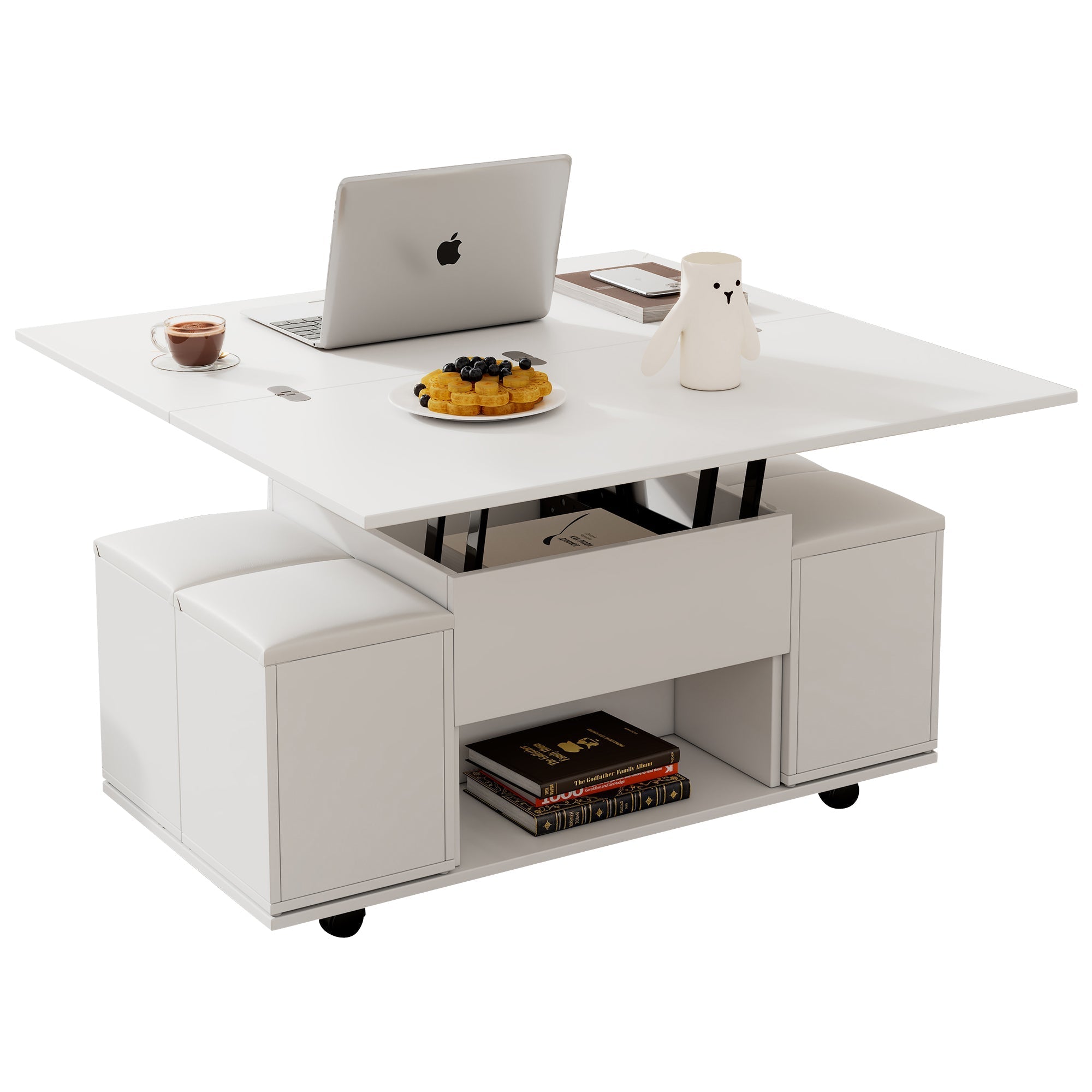 Lift Up Coffee Table with Storage, White