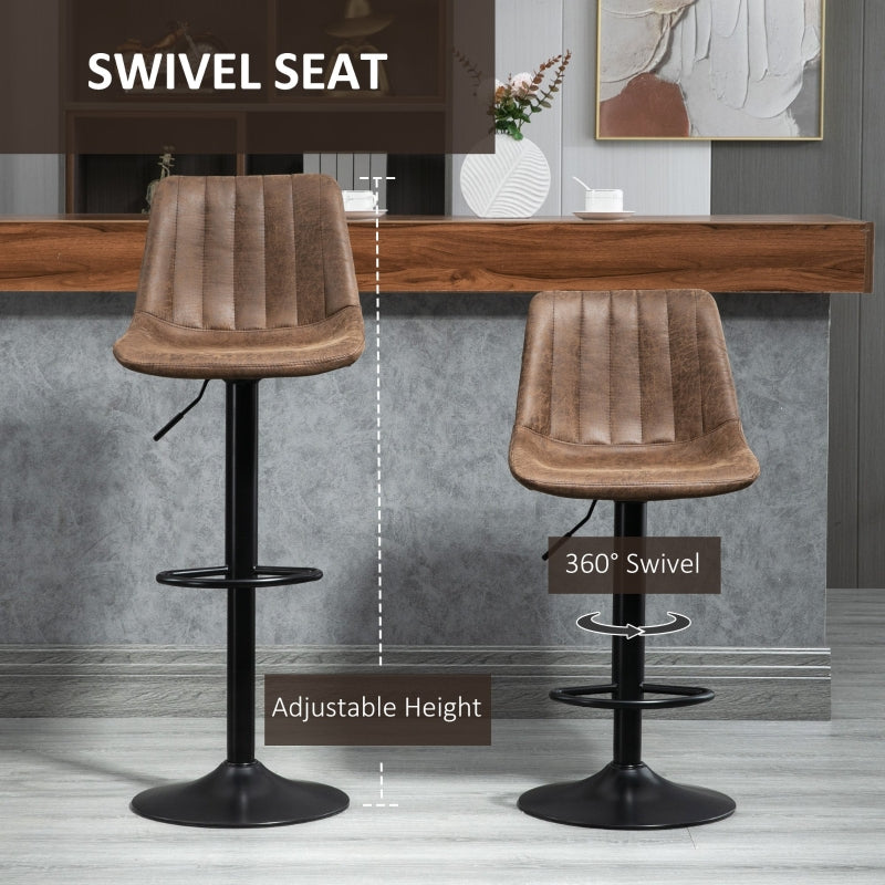Bar Stools Set of 2, Swivel Counter Height with Adjustable Footrest & Base, Brown