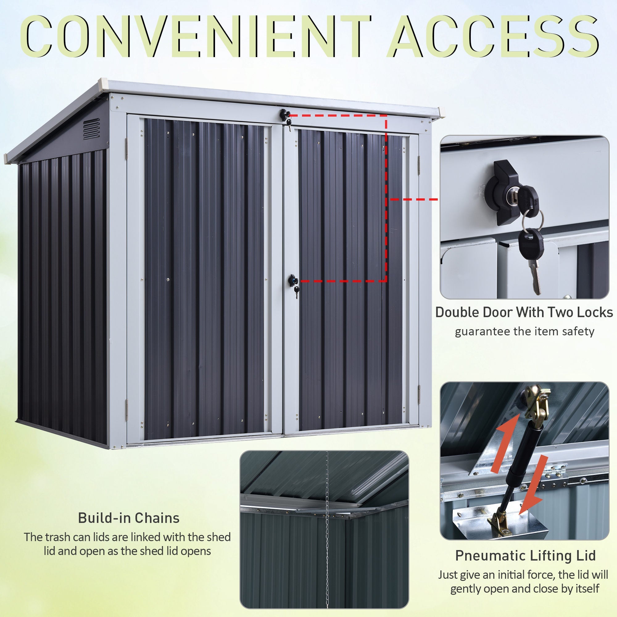 Two-Bin Storage Shelter, Corrugated Steel, Black