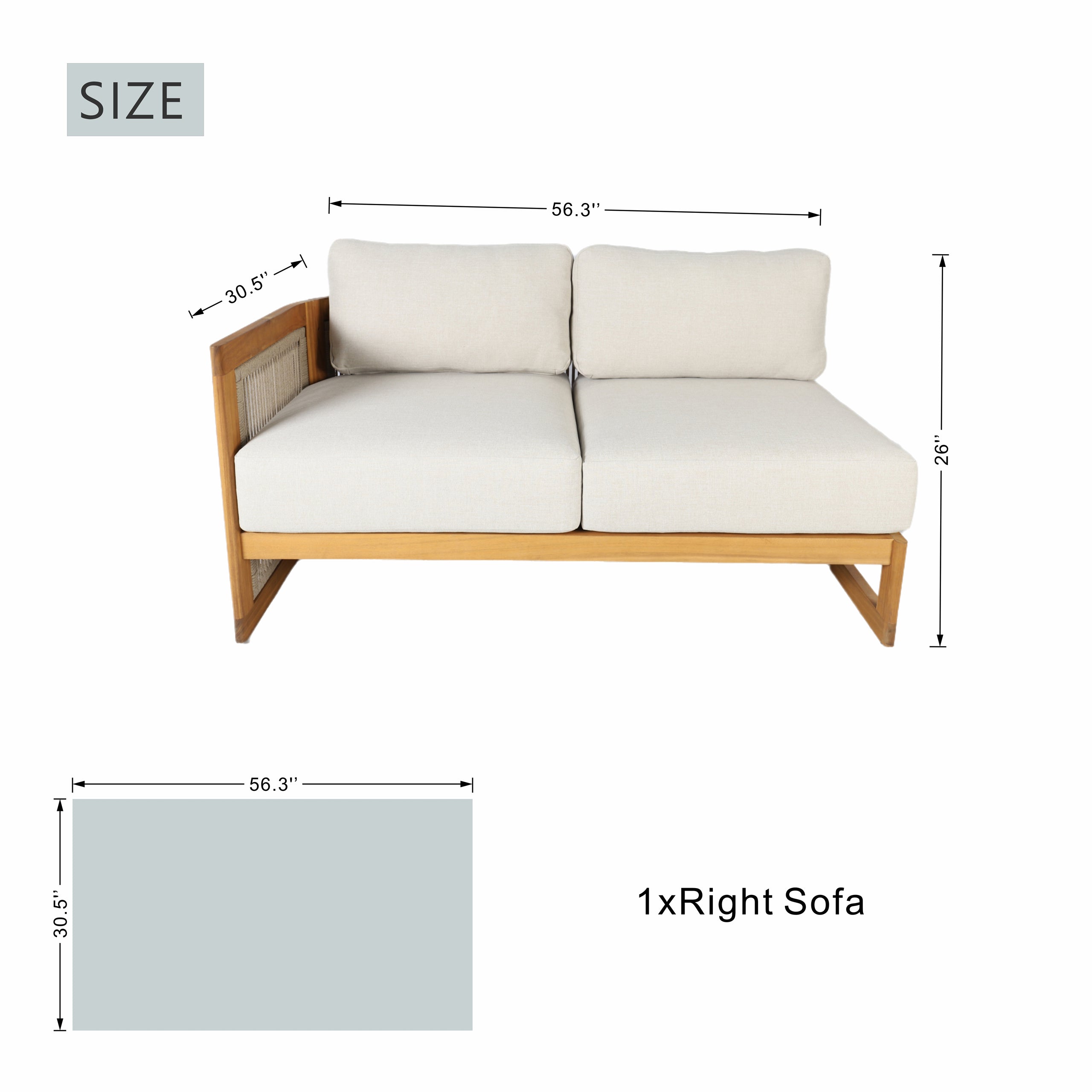 Solid Acacia 4-Seat Sofa with Oval Coffee Table (PAS-2516-LS+RS+OTA)
